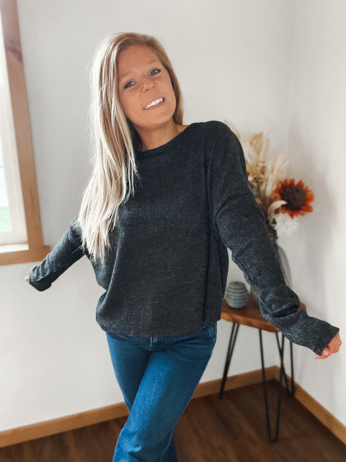 Ribbed Dolman Crew Neck Sweater