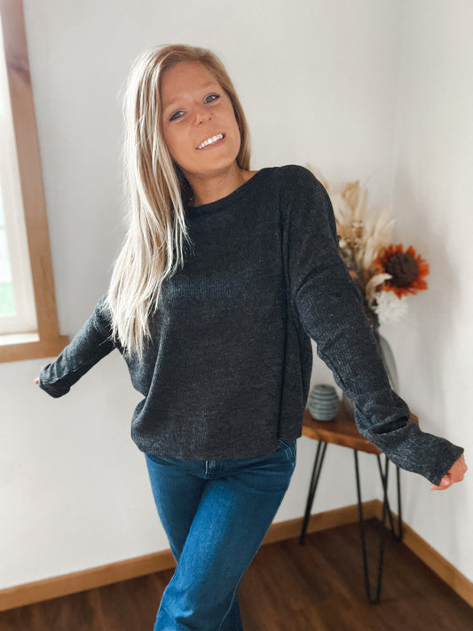 Ribbed Dolman Crew Neck Sweater