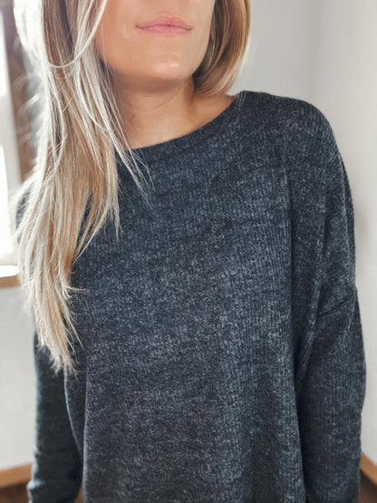 Ribbed Dolman Crew Neck Sweater