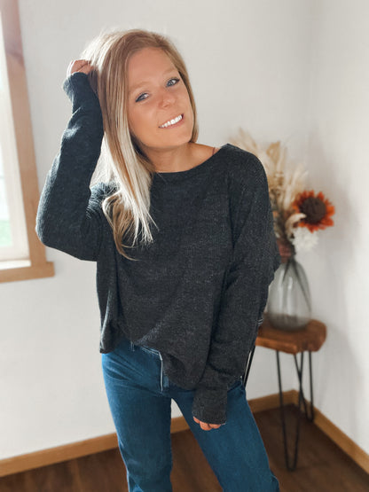 Ribbed Dolman Crew Neck Sweater