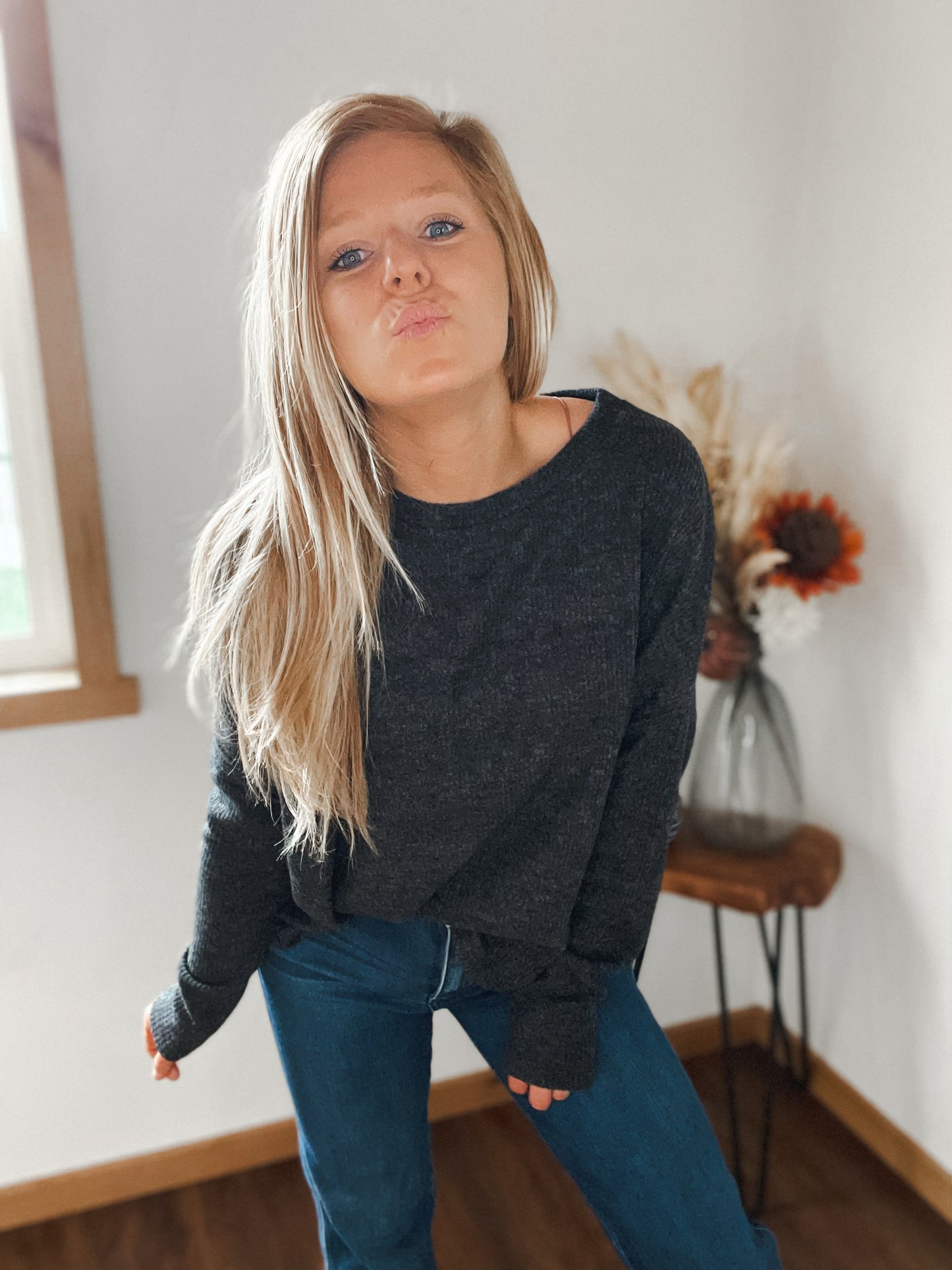 Ribbed Dolman Crew Neck Sweater