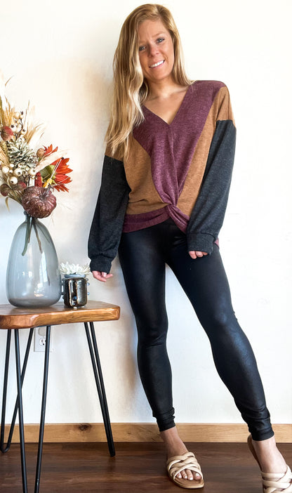 Color Blocked Long Sleeve Fall Sweater Top