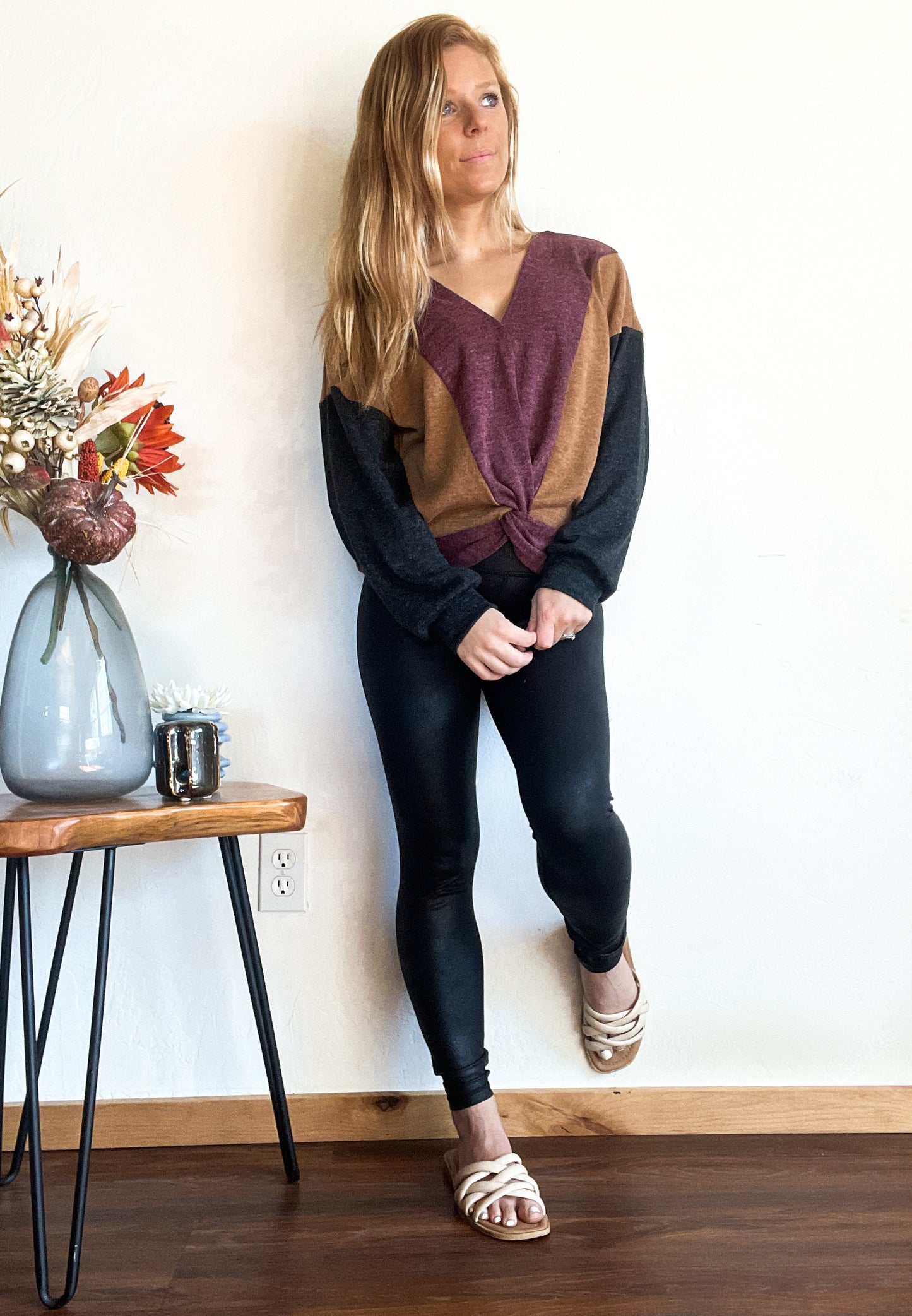 Color Blocked Long Sleeve Fall Sweater Top