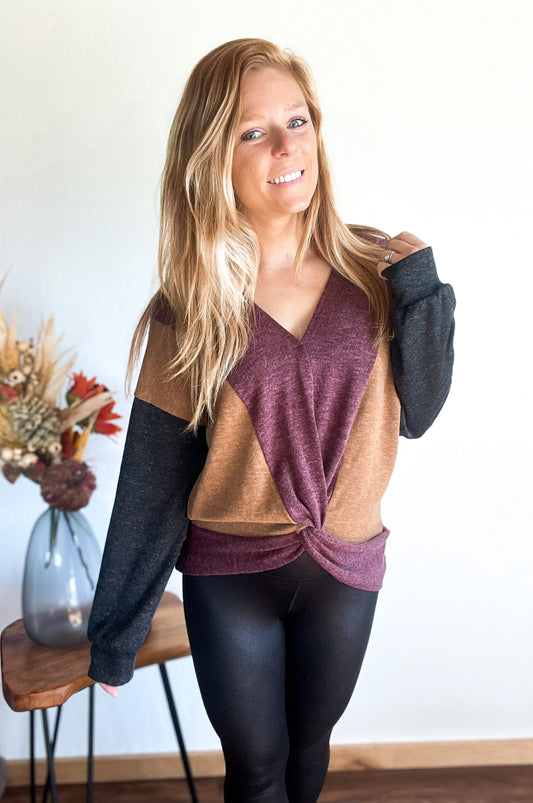 Color Blocked Long Sleeve Fall Sweater Top