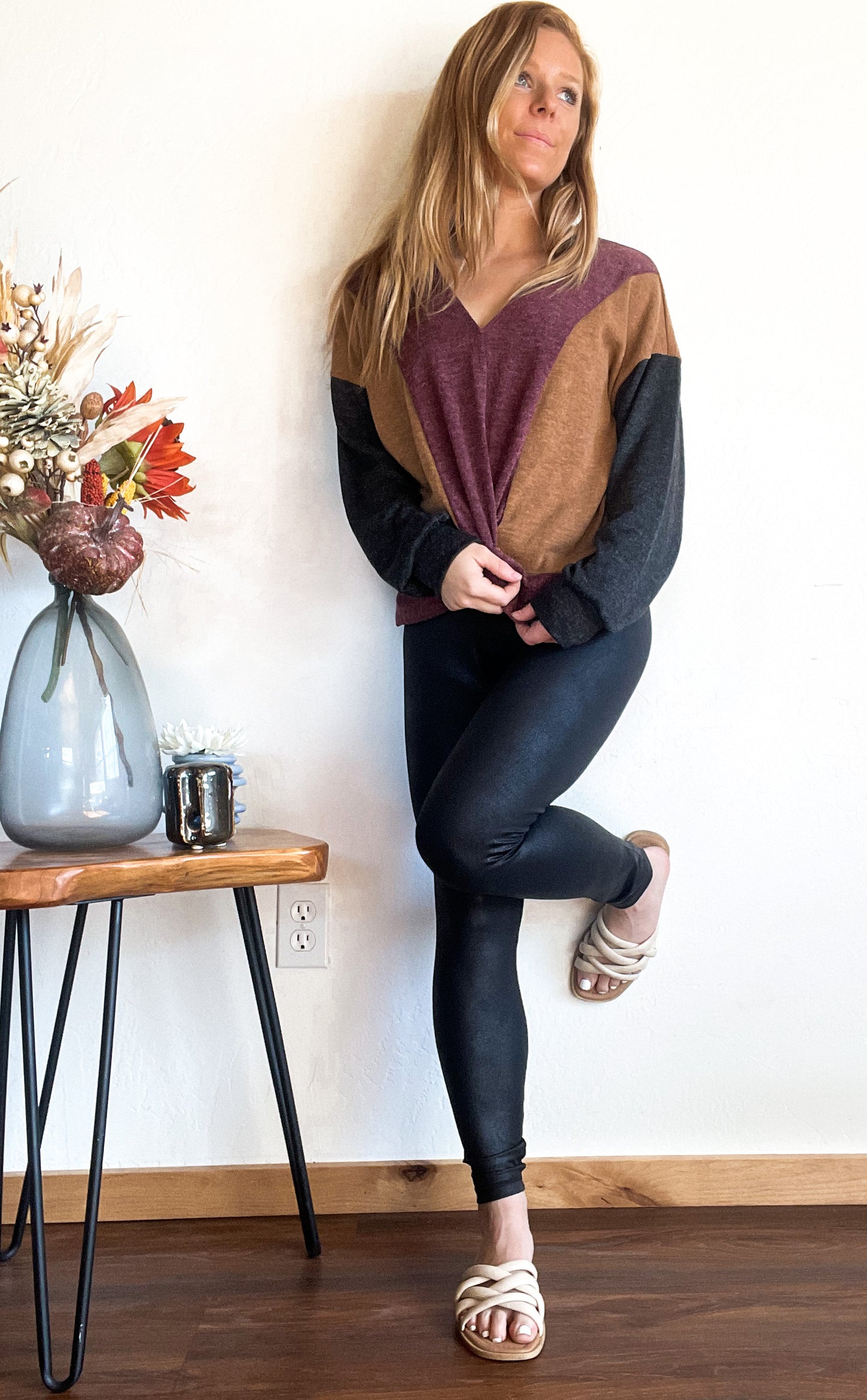 Color Blocked Long Sleeve Fall Sweater Top